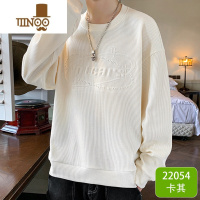 YANXU华夫格长袖t恤男士款立体压花卫衣男圆领加绒加厚秋衣打底衫