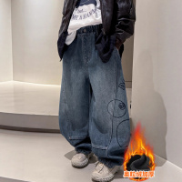 男童秋冬款裤子加绒加厚新款初中生冬季一体绒儿童牛仔长裤潮