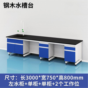 易企采 300CM钢木水槽台A款 实验室测试化验操作工作台耐酸碱试剂台 单位:张