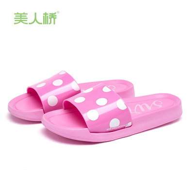 美人桥拖鞋女时尚韩版波点平底一字拖舒适柔软厚底居家拖鞋835-1