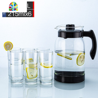 冷水壶玻璃可高温防爆泡茶壶家用凉白开大容量水杯套装凉水壶 FENGHOU 黑色2000ml+茶巾