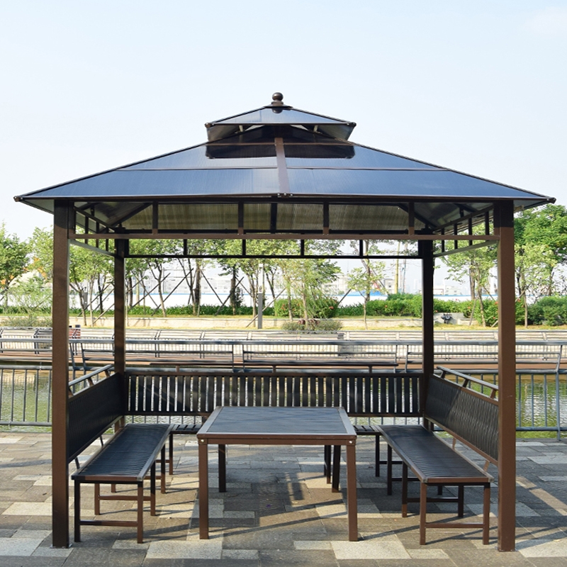 户外凉亭家用别墅庭院简易四角亭阳光板铁艺亭子韵美舞灵小木屋工地