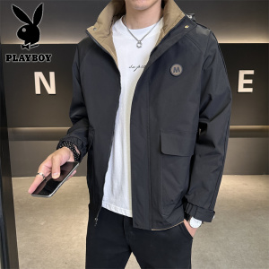 花花公子新款高品质连帽夹克男大码8XL潮流宽松青少年秋季新款学生外套男