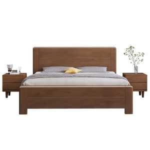 质凡中式实木床现代双人主卧床单人床出租屋床1.8米框架床+1床头柜