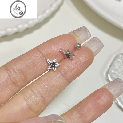 JiMiRecopan超闪设计感耳骨钉黑白星星叠戴冷酷风格睡觉免取小众耳钉