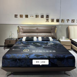 科朔头层牛皮床现代简约皮床工厂展厅实拍轻奢风网红床L390#