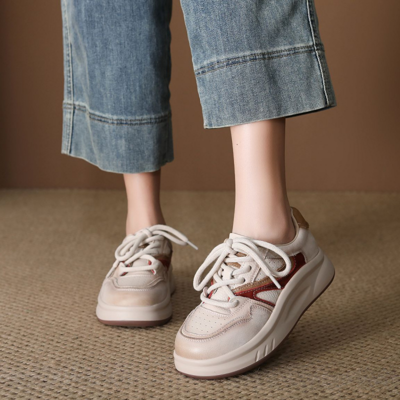头层牛皮板鞋女2026春季新款复古潮流厚底小白鞋百搭休闲运动鞋