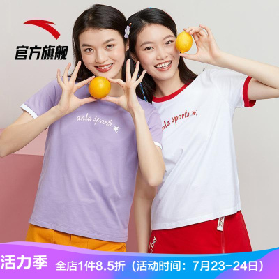 安踏官方旗舰店女装运动T桖女短袖针织衫圆领夏季透气时尚百搭