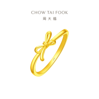 周大福 珠宝首饰 简约蝴蝶结 足金黄金戒指计价 (工费:120元) EOF858七夕礼物