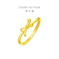 周大福 珠宝首饰 简约蝴蝶结 足金黄金戒指计价 (工费:120元) EOF858七夕礼物