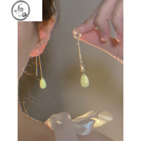 JiMi新中式水滴耳环女和田玉长款流苏耳坠古典无耳洞耳夹耳饰
