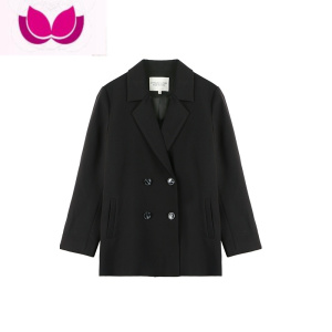 七斓黑色双排扣气质西装外套女长袖2022秋季新款甜酷学院风套装