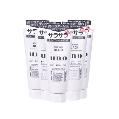 日本资生堂(SHISEIDO)UNO吾诺男士活性炭洗面奶黑色去黑头清爽控油保湿洁面乳130g*5支/装