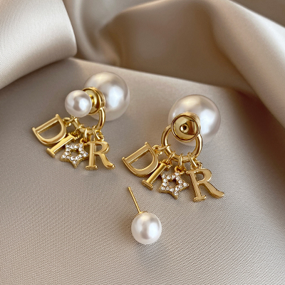 星星字母前后双面珍珠耳环2025新款高级感轻奢耳钉小香耳饰女送女朋友老婆情人节七夕生日礼物