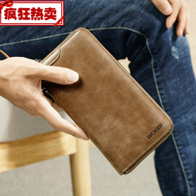 新款复古牛皮手包男商务休闲单拉链男士手拿包