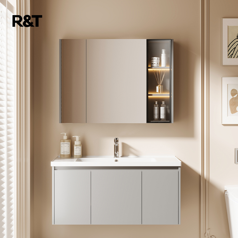 瑞尔特现代轻奢挂墙式卫浴家具Y1058一体陶瓷盆