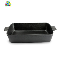 厨师专用铸铁无涂层平底煎锅牛排烤肉饭店用烤鱼长方形锅木盖 FENGHOU 外红内白珐琅长方形盘 38cm