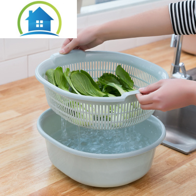 三维工匠双层厨房塑料洗菜沥水篮家用洗碗洗水果收纳蓝碗碟沥水架收纳