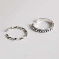 S925纯银开口戒指韩版泰银指环复古做旧圆珠麻花波浪纹戒指女学生送女朋友老婆情人节七夕生日礼物