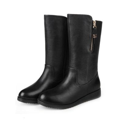 奔典品牌冬季欧美女鞋中老年短靴平底女靴加绒保暖皮面中筒靴子雪地靴大码黑色36偏小一码