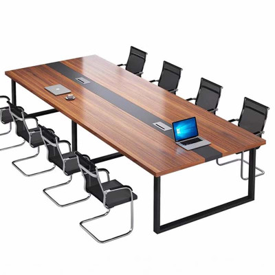 正斌会议桌长桌简约现代工作台会议室长条桌办公桌椅组合2.4*1.2(米)带8椅