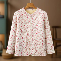 加绒保暖妈妈装洋气中老年洋气冬外套时尚碎花加绒中年衣服花棉袄