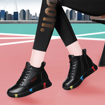 莱卡金顿厚底系带加绒运动鞋女鞋秋冬新款内增高休闲旅游鞋女板鞋7129Q7134L7135