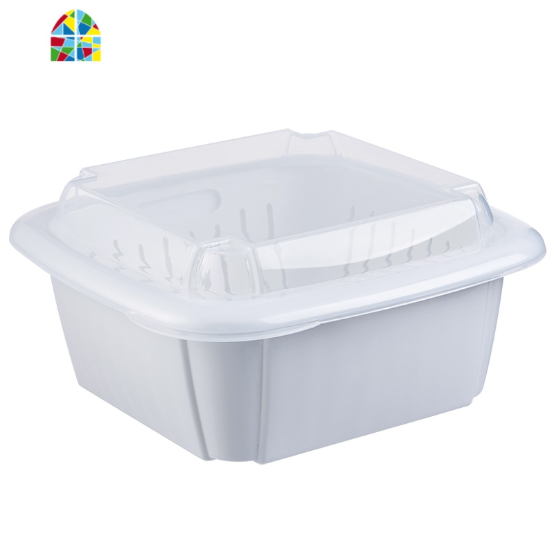 双层水果盘家用厨房带盖冰箱收纳盒密封保鲜盒塑料大洗菜盆 FENGHOU 3只(送1只,再送清洁巾3条)洗菜篮洗菜篮