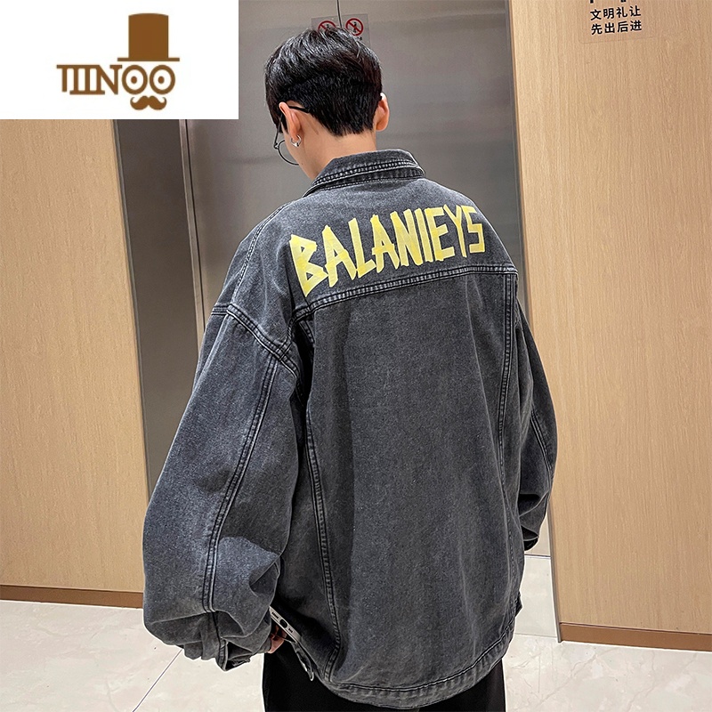 YANXU美式高街扎染水洗牛仔衣外套男欧美hiphop夹克潮牌感秋装
