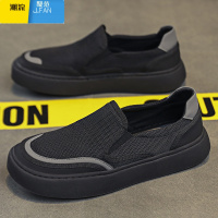 聚范帆布男鞋2024新款夏季透气薄款休闲黑色板鞋一脚蹬懒人老北京布鞋