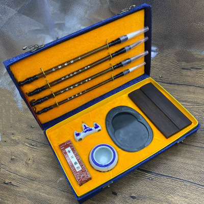 子昊笔庄 笔墨纸砚文房四宝礼盒毛笔套 升级套装(镇尺款10件套)