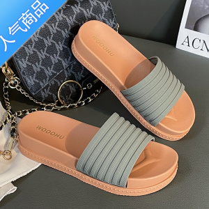 SUNTEK2023夏季新款坡跟女士凉拖鞋松糕跟厚底防滑夏天一字拖外穿家用软