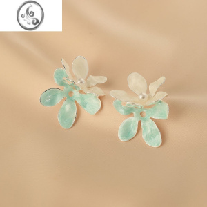 JiMi夏季双层蓝色花朵耳环夸张小众设计感高级度假风花花耳饰女 双层花朵耳环+银针