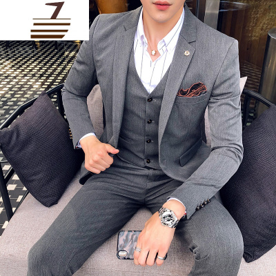 NEWLAKE西服套装男三件套西装修身青年小西装外套伴郎新郎结婚礼服套装潮