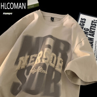 HLCOMAN美式高街复古字母印花短袖T恤男宽松百搭情侣半袖夏季痞帅上衣潮