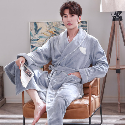 Ideamini睡袍女冬季珊瑚绒浴袍加绒情侣加厚长款晨袍法兰绒睡衣男士秋冬款