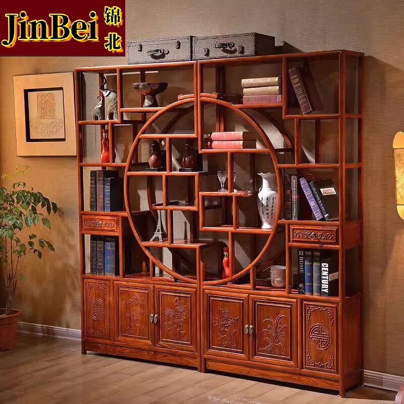 锦北博古架多宝阁茶叶架子新中式客厅办公室隔断置物架大团圆博古架