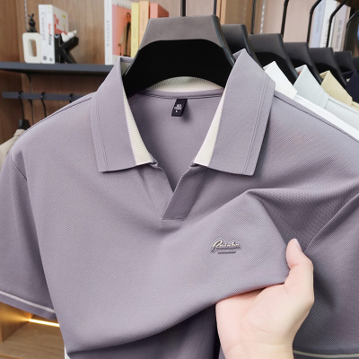 竹纤维剪刀领polo衫男款2026夏季新款休闲简约透气凉感短袖男T恤