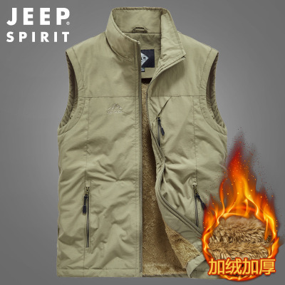 JEEP SPIRIT吉普马甲休闲男加绒宽松春秋登山钓鱼摄影马夹背心