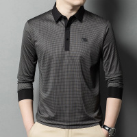 秋季新款中年男士长袖T恤简约百搭polo衫商务休闲时尚翻领无痕T恤