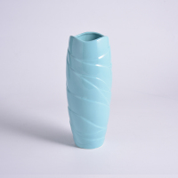 欧式现代简约花瓶家居摆件客厅插花花器创意波纹陶瓷蓝色白 三维工匠 大号B0+4枝迎春花花瓶颜色可换
