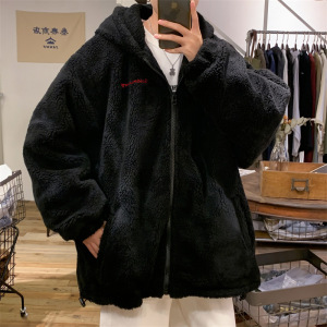 男装美式潮流ins羊羔绒棉服男港风加厚保暖棉衣宽松连帽百搭棉袄