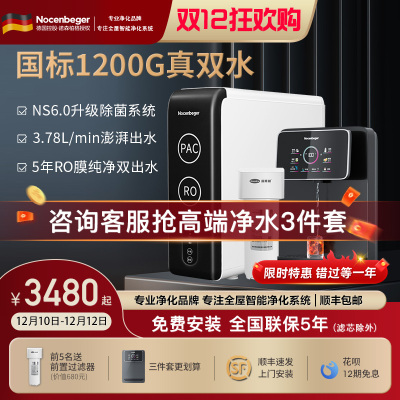 诺森柏格(Nocenbeger)净水器1200G鲜活双出水 X6Pro家用净水机RO反渗透过滤器厨下直饮净水器