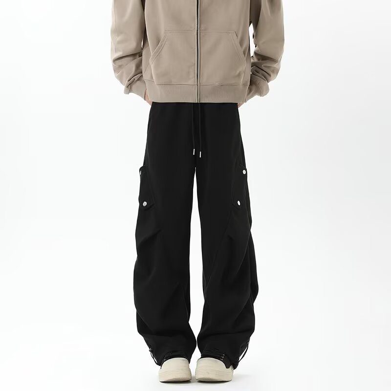 星空尼重磅420克工装裤男春秋加厚阔腿拼接卫裤直筒长裤