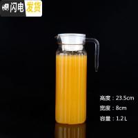 三维工匠亚克力果汁壶 扎壶塑料条纹壶透明耐热饮料壶 防摔餐厅水壶凉水壶 含盖子条纹壶1.2(不是玻璃)