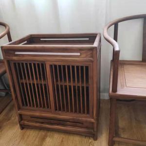 森美人黑胡桃新中式茶水柜实木烧水台老榆叶柜小户型茶室餐边烧茶柜