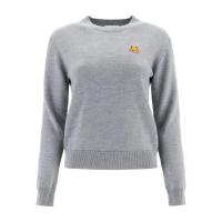 高田贤三(Kenzo)灰色圆领羊毛套衫女款长袖罗纹下摆老虎贴片运动