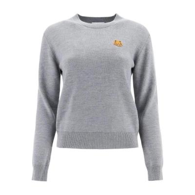 高田贤三(Kenzo)灰色圆领羊毛套衫女款长袖罗纹下摆老虎贴片运动