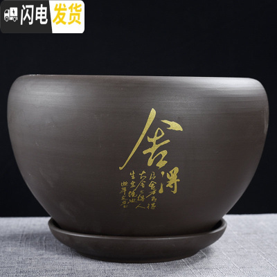 三维工匠紫砂花盆陶瓷大号特大带托盘绿萝盆景家用兰花多肉小花盆 DS紫砂苹果-舍得单个 大花盆容器