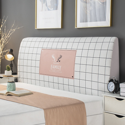 床头套罩北欧风格全包通用防尘软包保护床靠背简约现代木 白色格子1 高度50-65*长度200cm通用款